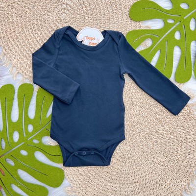 Conj. Body Manga Longa e Jardineira Animais Aquarela de Moletom em Linho - Areia e Marinho